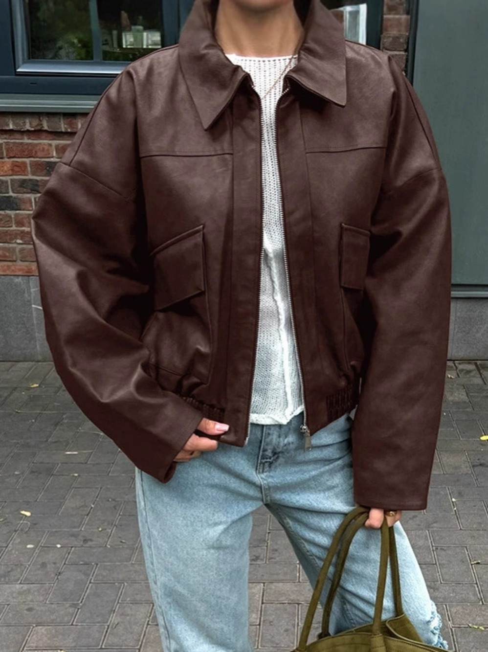 Forever 21 Vintage Brown Leather Jacket Fall Winter Design